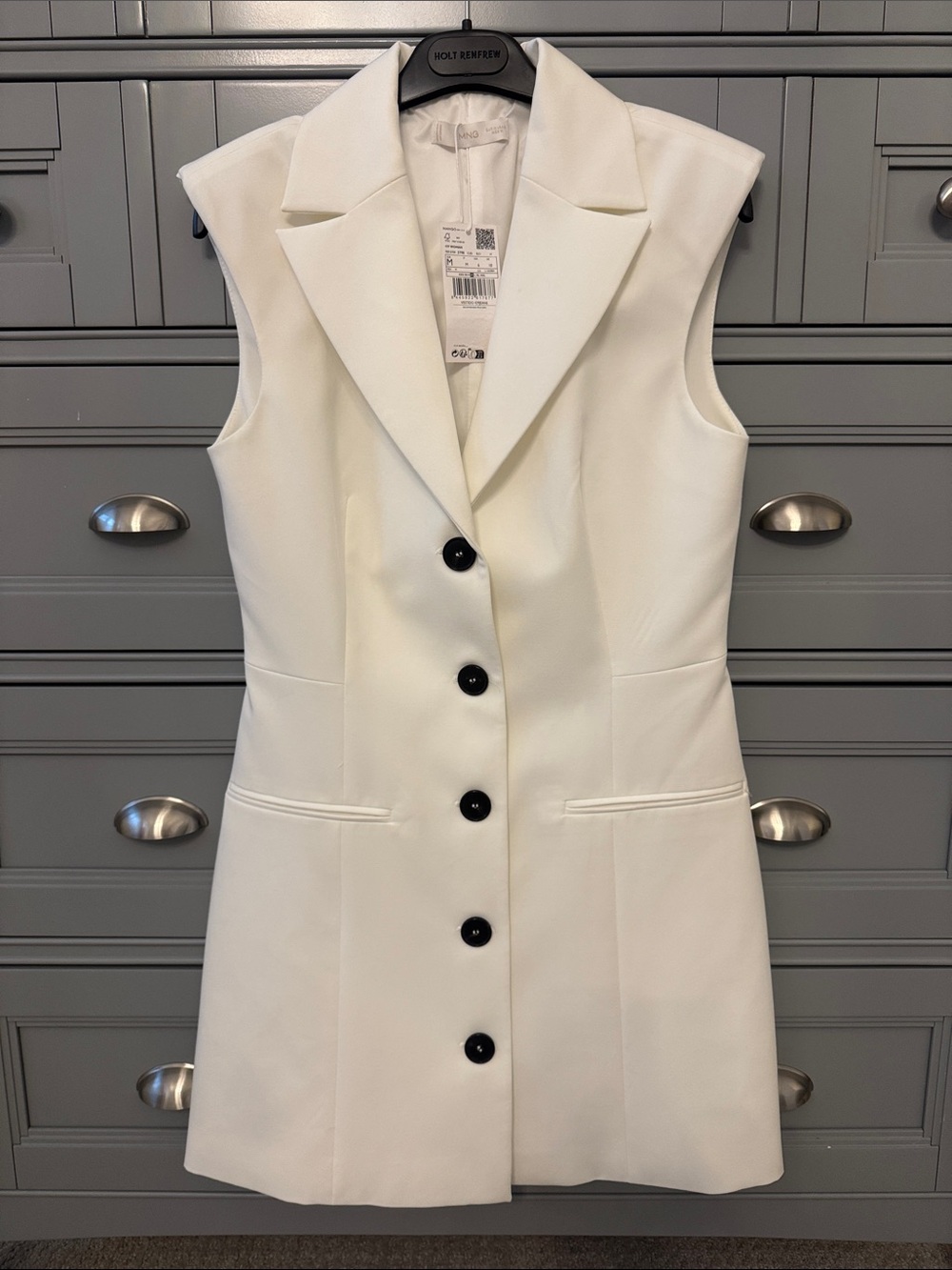 Mango Sleeveless Cream Blazer Dress with Contrasting Buttons